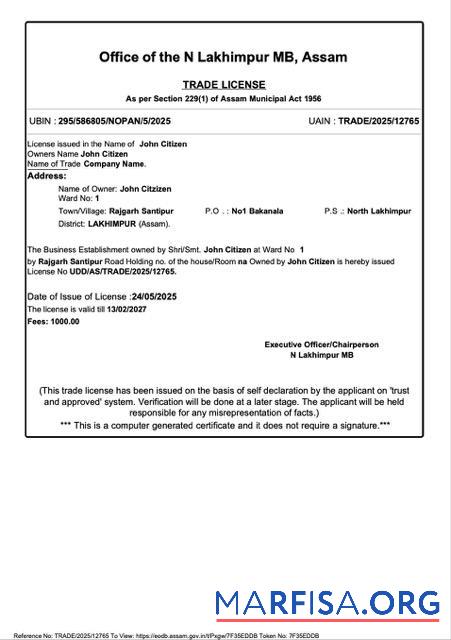 Downloadable India Lakhimpur trade license Word and PDF template